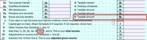 A picture of a 1040 income tax form with the fields highlighted that contribute to IRMAA MAGI